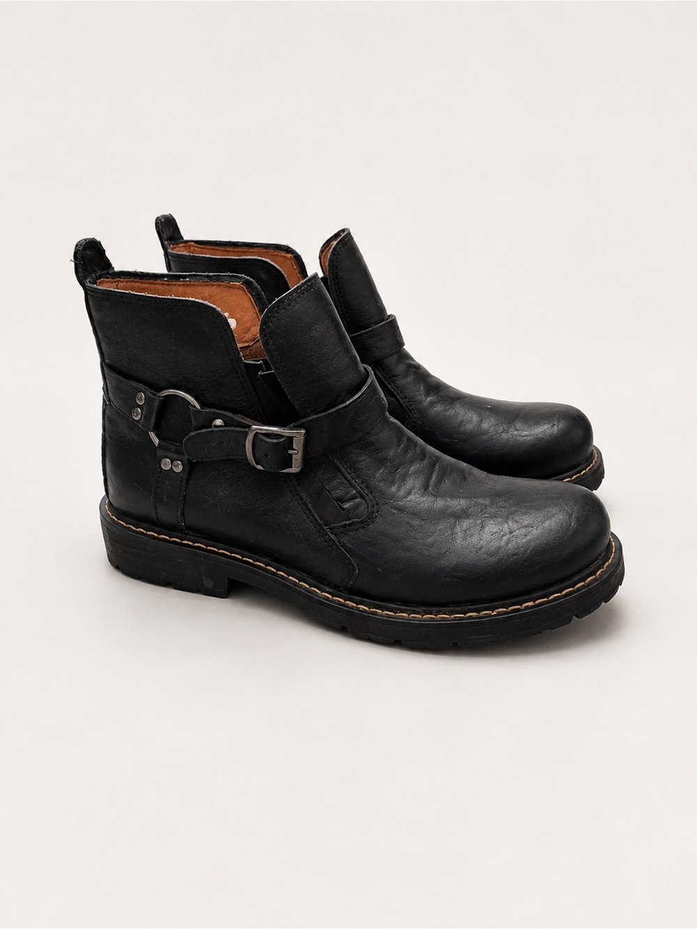 Handmade Black Leather Moto Boots EU 46 / US 12-12.5